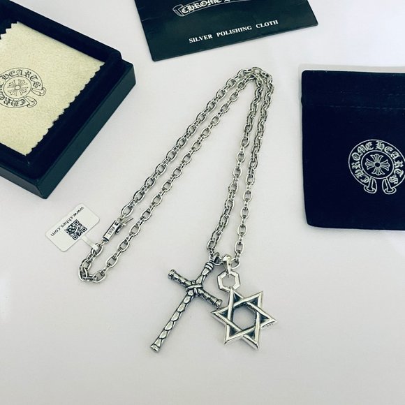 Chrome Hearts Vintage Hexagram ✡ Cross Double Pendant Alphabet Necklace